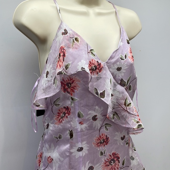 PrettyLittleThing Dress Lilac Floral Print Ruffle Asymmentric - Picture 2 of 6